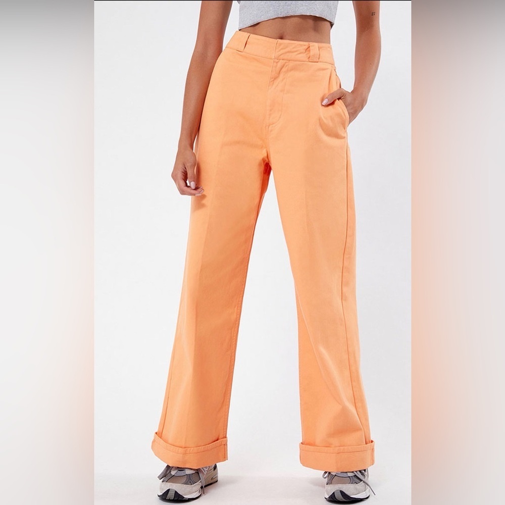 Obey High-Rise Wide Leg Jeans in Peach Orange - Picture 2 of 7